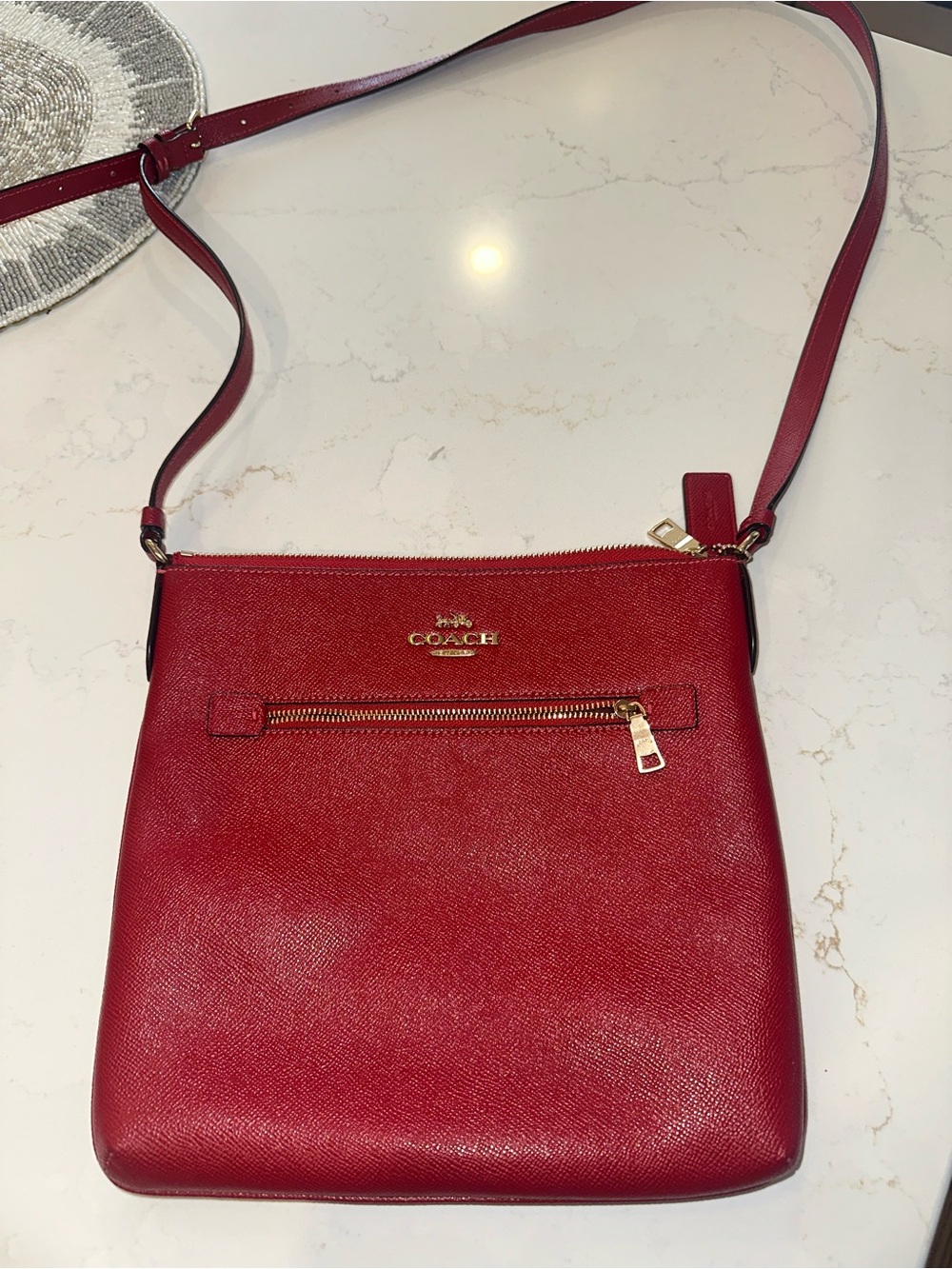 Coach Red Leather Crossbody with Gold Hardware